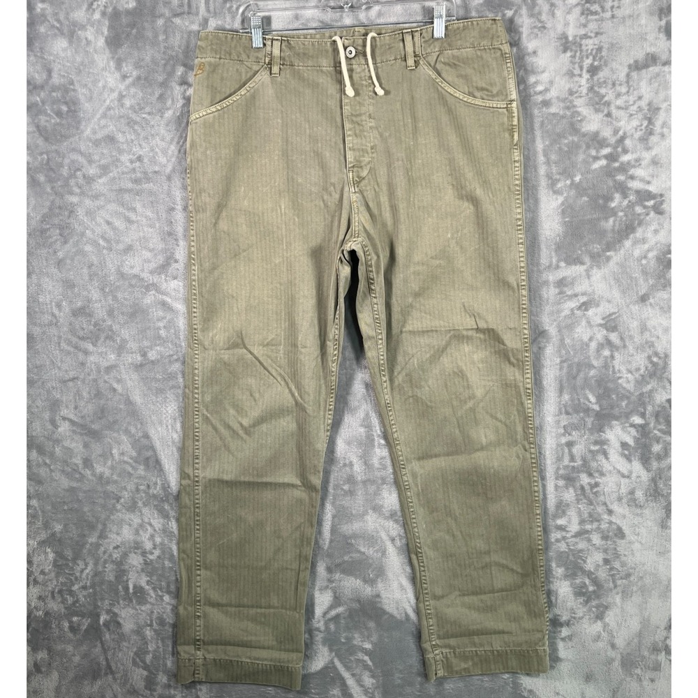 Birdwell Beach Britches Olive Green Pants Mens 38x33 Drawstring Button Fly